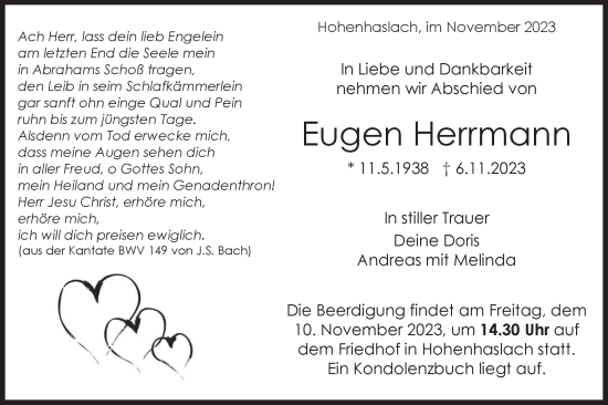 Traueranzeige von Eugen Herrmann von Bietigheimer Zeitung