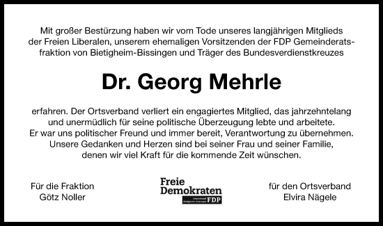 Traueranzeige von Georg Mehrle von Bietigheimer Zeitung