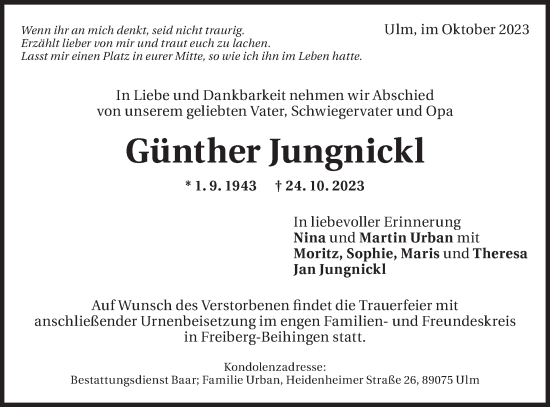 Traueranzeige von Günther Jungnickl von Bietigheimer Zeitung