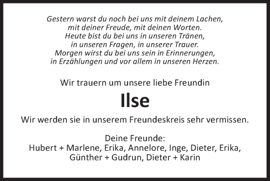 Traueranzeige von Ilse  von Bietigheimer Zeitung