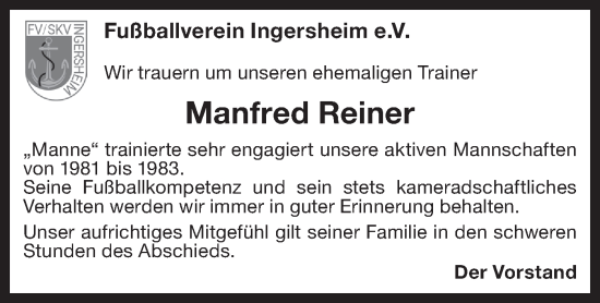 Traueranzeige von Manfred Reiner von Bietigheimer Zeitung