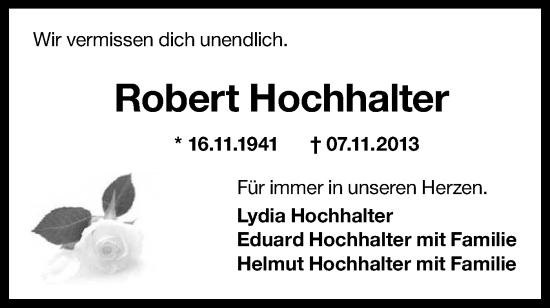 Traueranzeige von Robert Hochhalter von Bietigheimer Zeitung