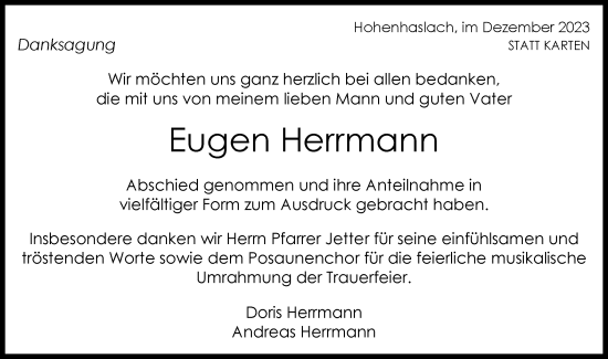 Traueranzeige von Eugen Herrmann von Bietigheimer Zeitung