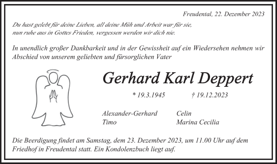 Traueranzeige von Gerhard Karl Deppen von Bietigheimer Zeitung