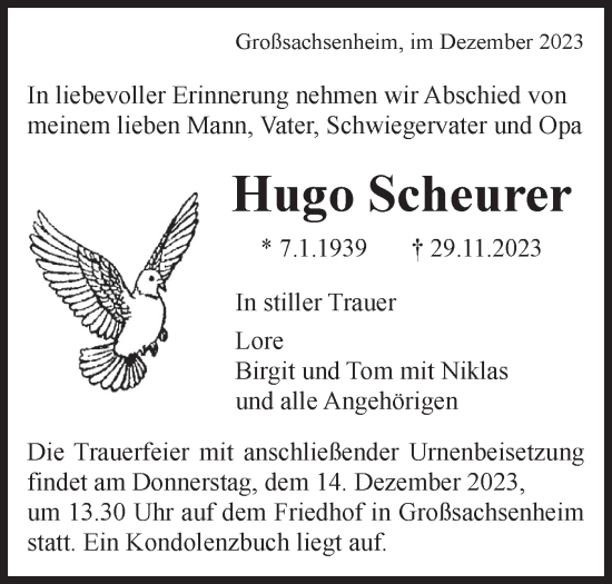 Traueranzeige von Hugo Scheurer von Bietigheimer Zeitung