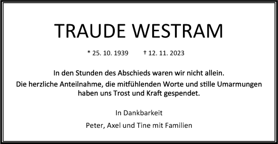 Traueranzeige von Westram Traude von Bietigheimer Zeitung