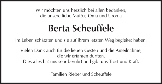 Traueranzeige von Berta Scheuffele von Bietigheimer Zeitung