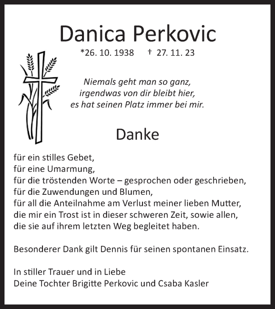 Traueranzeige von Danica Perkovic von Bietigheimer Zeitung