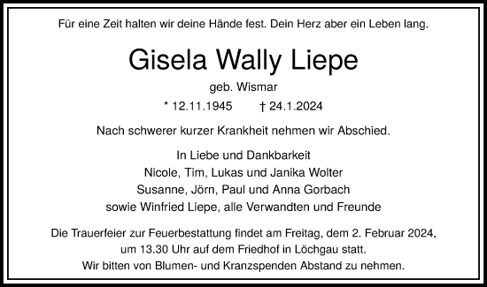 Traueranzeige von Gisela Wally Liepe von Bietigheimer Zeitung