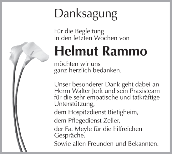 Traueranzeige von Helmut Rammo von Bietigheimer Zeitung