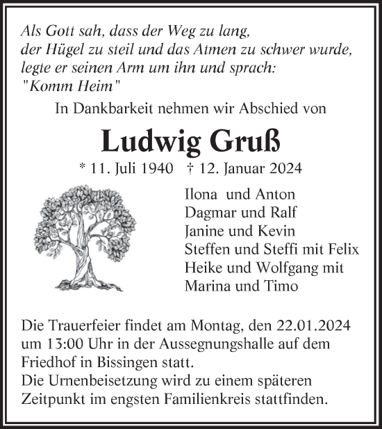 Traueranzeige von Ludwig Gruß von Bietigheimer Zeitung