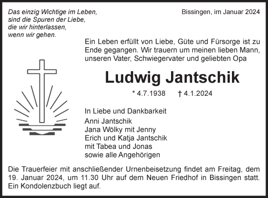 Traueranzeige von Ludwig Jantschik von Bietigheimer Zeitung