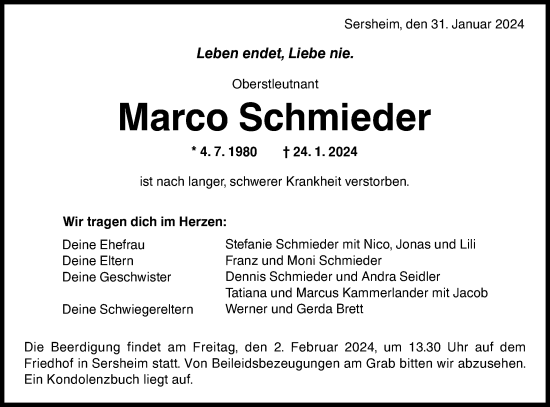 Traueranzeige von Marco Schmieder von Bietigheimer Zeitung