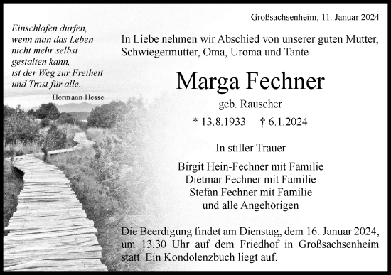 Traueranzeige von Marga Fechner von Bietigheimer Zeitung