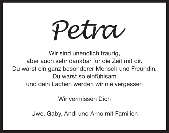 Traueranzeige von Petra  von Bietigheimer Zeitung