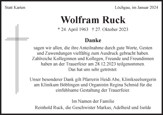 Traueranzeige von Wolfram Ruck von Bietigheimer Zeitung