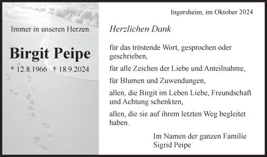 Traueranzeige von Birgit Peipe von Bietigheimer Zeitung