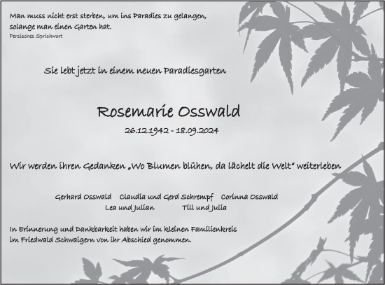 Traueranzeige von Corinna Osswald von Bietigheimer Zeitung