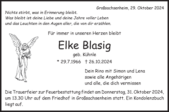 Traueranzeige von Elke Blasig von Bietigheimer Zeitung