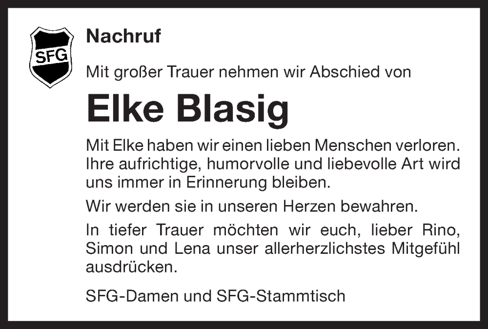  Traueranzeige für Elke Blasig vom 30.10.2024 aus Bietigheimer Zeitung