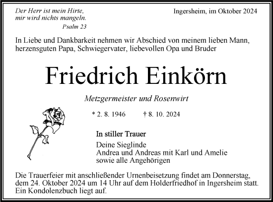 Traueranzeige von Friedrich Einkörn von Bietigheimer Zeitung