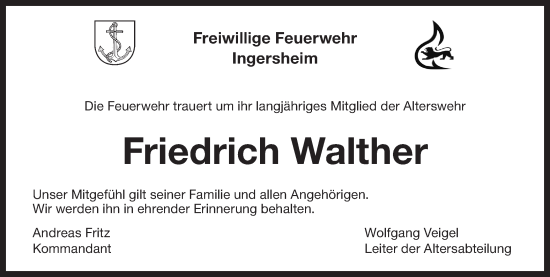 Traueranzeige von Friedrich Walther von Bietigheimer Zeitung