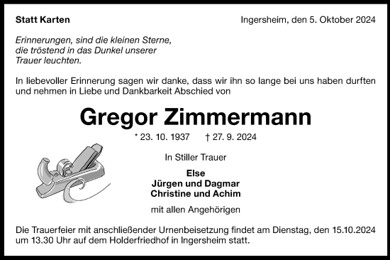 Traueranzeige von Gregor Zimmermann von Bietigheimer Zeitung