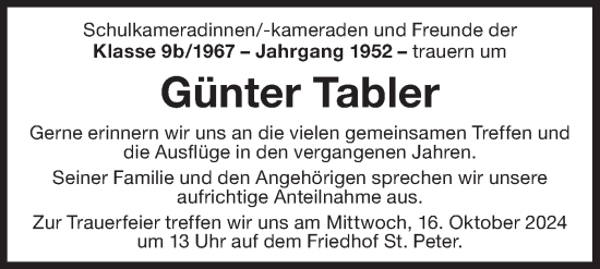 Traueranzeige von Günter Tabler von Bietigheimer Zeitung