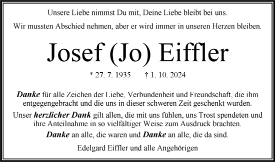 Traueranzeige von Josef Eiffler von Bietigheimer Zeitung