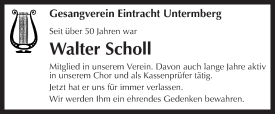 Traueranzeige von Walter Scholl von Bietigheimer Zeitung