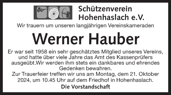 Traueranzeige von Werner Hauber von Bietigheimer Zeitung