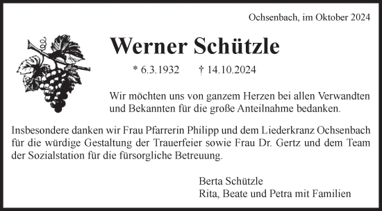 Traueranzeige von Werner Schützle von Bietigheimer Zeitung