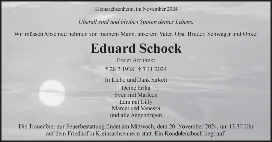 Traueranzeige von Eduard Schock von Bietigheimer Zeitung