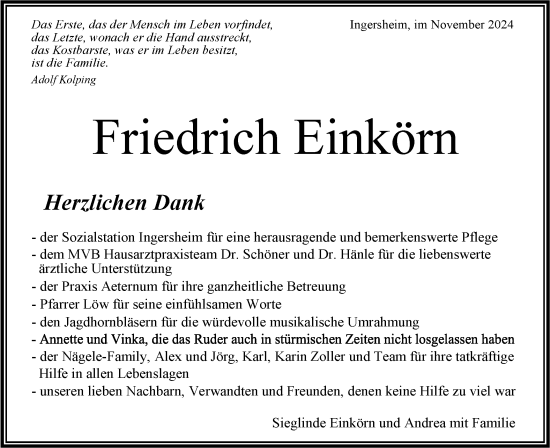 Traueranzeige von Friedrich Einkörn von Bietigheimer Zeitung