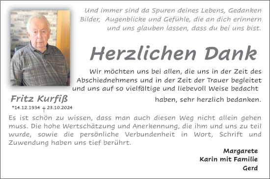 Traueranzeige von Fritz Kurfiß von Bietigheimer Zeitung