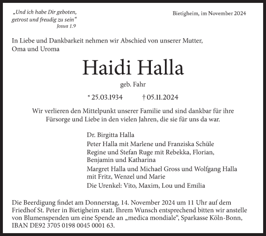 Traueranzeige von Haidi Halla von Bietigheimer Zeitung