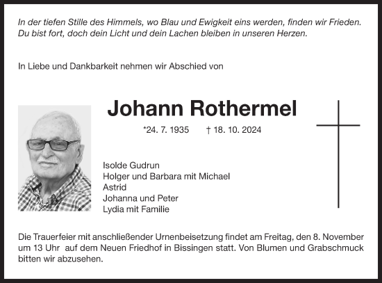 Traueranzeige von Johann Rothermel von Bietigheimer Zeitung