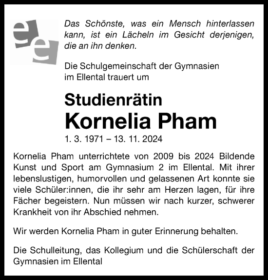 Traueranzeige von Kornelia Pham von Bietigheimer Zeitung