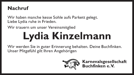 Traueranzeige von Lydia Kinzelmann von Bietigheimer Zeitung