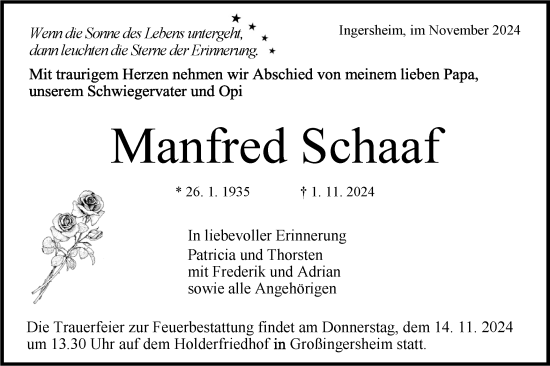 Traueranzeige von Manfred Schaaf von Bietigheimer Zeitung