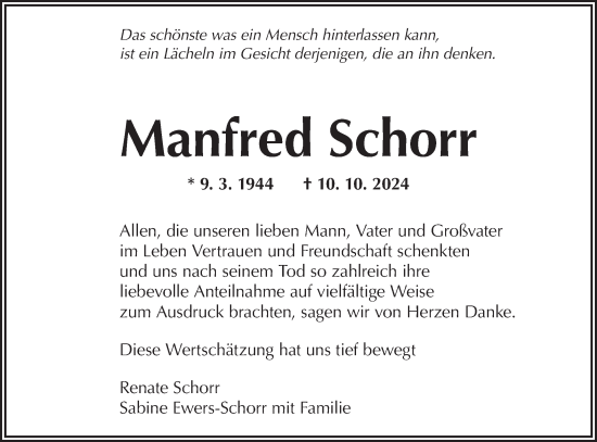 Traueranzeige von Manfred Schorr von Bietigheimer Zeitung