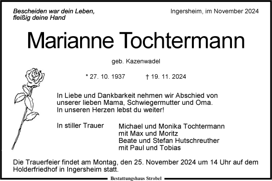 Traueranzeige von Marianne Tochtermann von Bietigheimer Zeitung