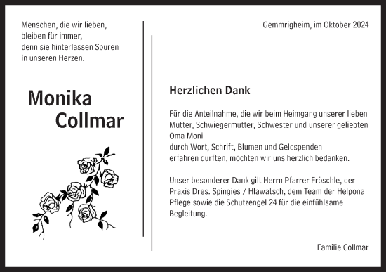 Traueranzeige von Monika Collmar von Bietigheimer Zeitung