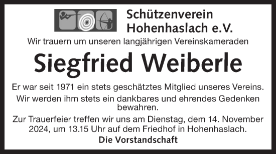 Traueranzeige von Siegfried Weiberle von Bietigheimer Zeitung