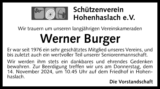 Traueranzeige von Werner Burger von Bietigheimer Zeitung