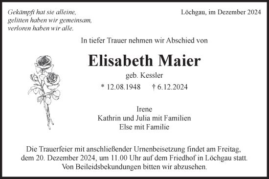 Traueranzeige von Elisabeth Maier von Bietigheimer Zeitung