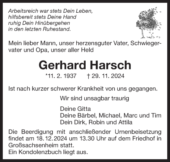 Traueranzeige von Gerhard Harsch von Bietigheimer Zeitung