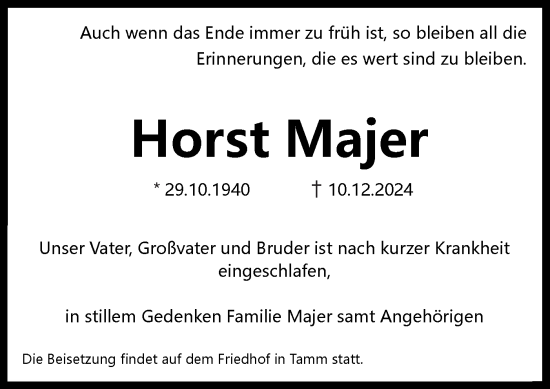 Traueranzeige von Horst Majer von Bietigheimer Zeitung