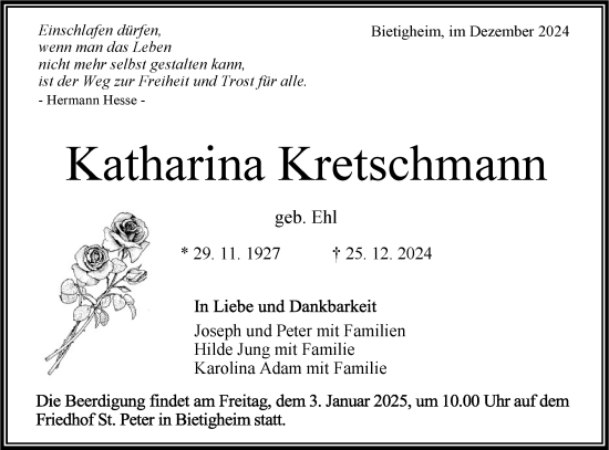 Traueranzeige von Katharina Kretschmann von Bietigheimer Zeitung