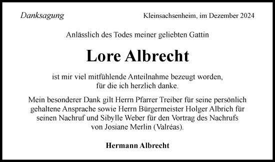 Traueranzeige von Lore Albrecht von Bietigheimer Zeitung